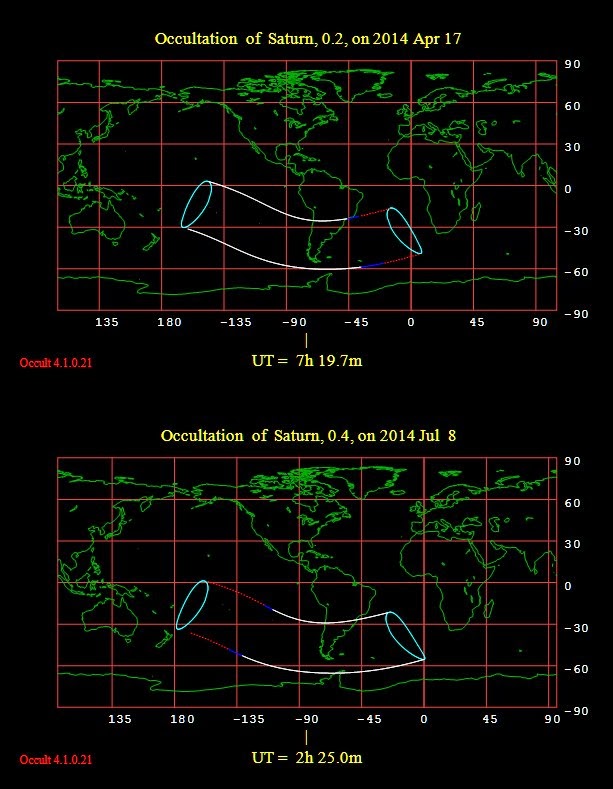 Occultations of Saturn 2014 apr-jul