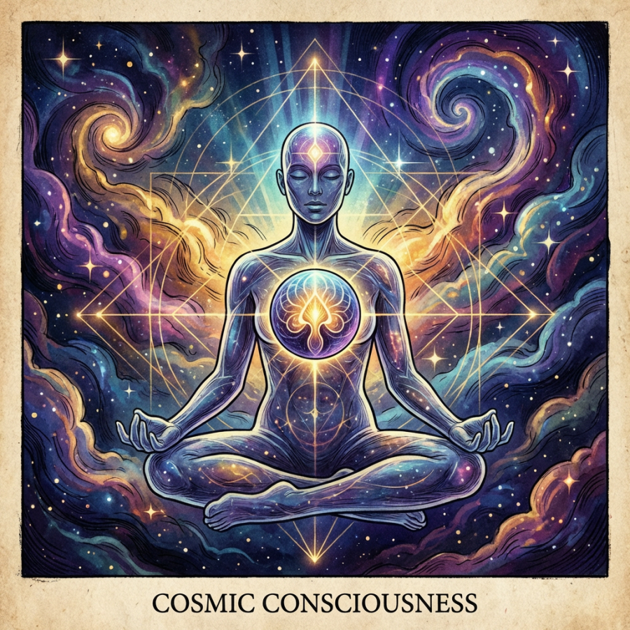 Radiant pineal gland cosmic meditation illustration