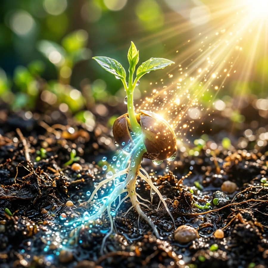 Seed transforming with water and sunlight energy
