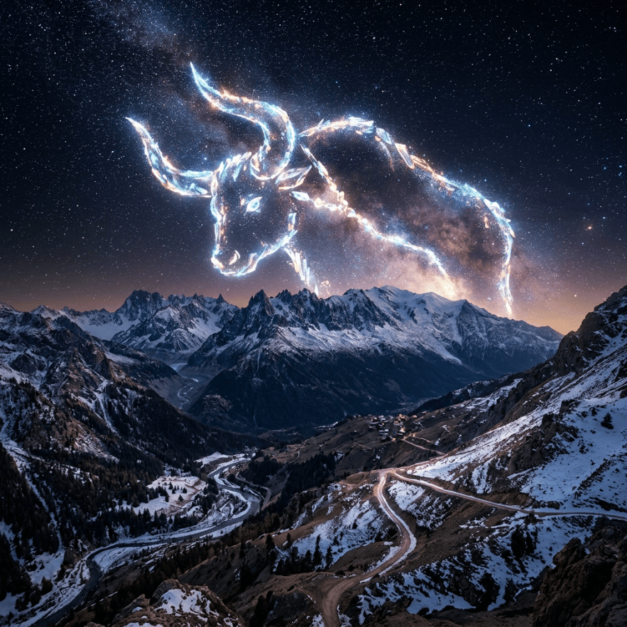 Ethereal crystal light over Taurus landscape